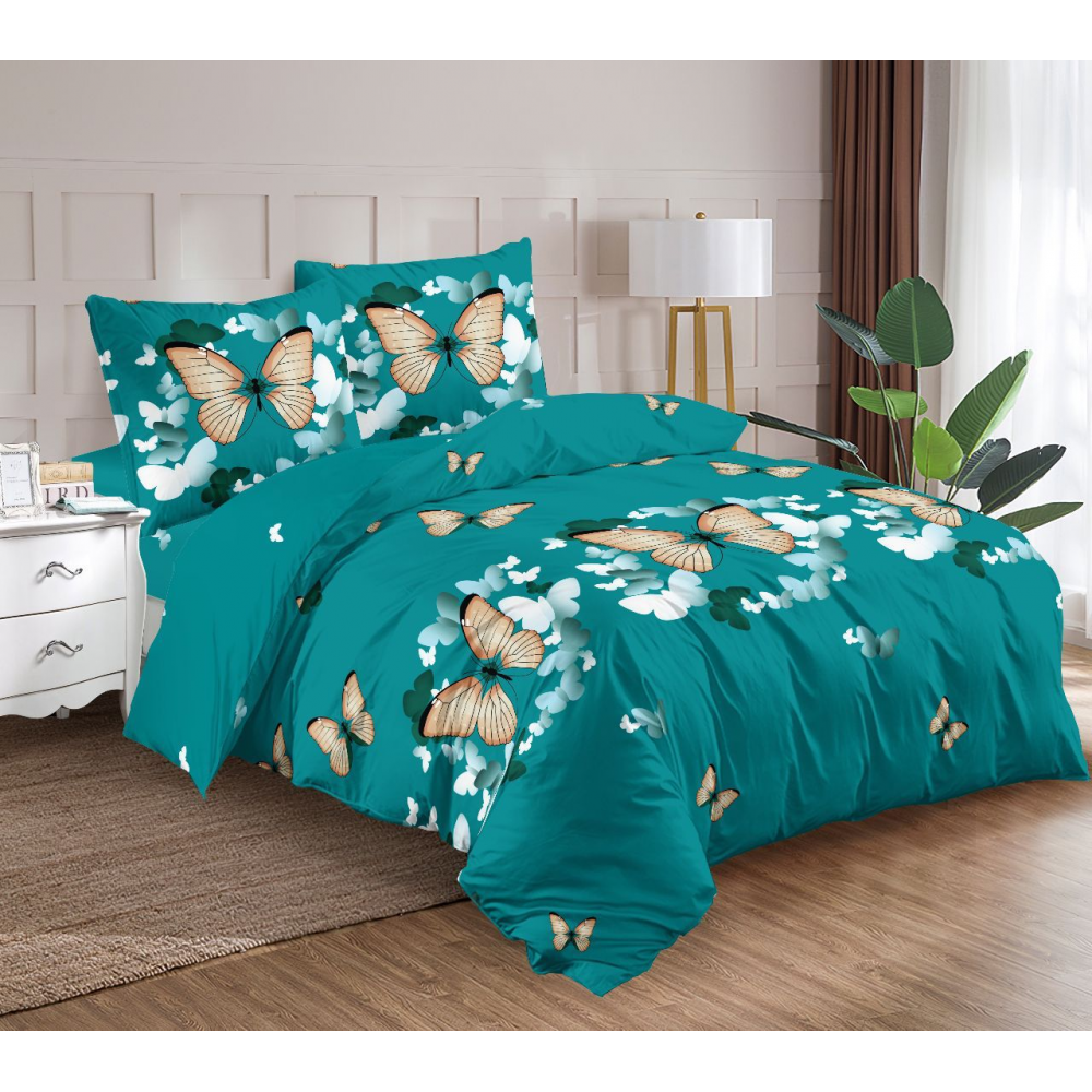 Lenjerie de pat dublu Bumbac Finet, pentru 2 persoane, 6 piese, Cearceaf de pat 220 x 235cm, JN-034