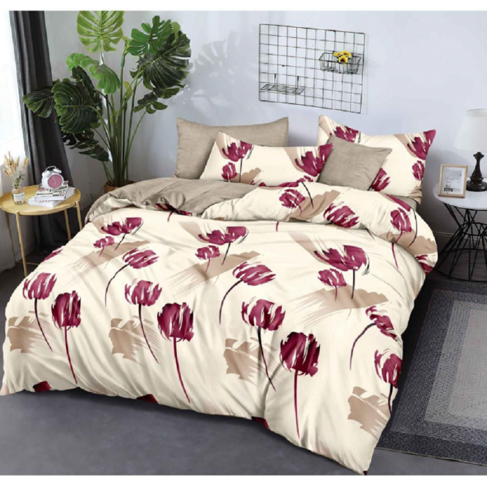 Lenjerie de pat dublu Bumbac Finet, pentru 2 persoane, 6 piese, Cearceaf de pat 180 x 200cm, JN-047