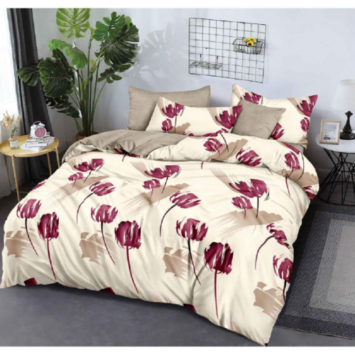 Lenjerie de pat dublu Bumbac Finet, pentru 2 persoane, 6 piese, Cearceaf de pat 180 x 200cm, JN-047