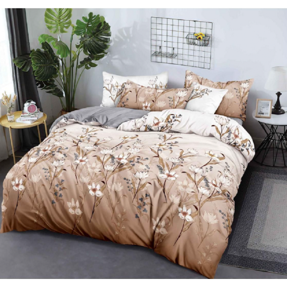 Lenjerie de pat dublu Bumbac Finet, pentru 2 persoane, 6 piese, Cearceaf de pat 180 x 200cm, JN-048