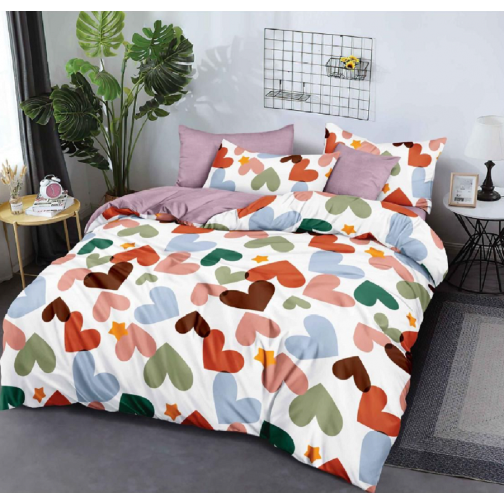 Lenjerie de pat dublu Bumbac Finet, pentru 2 persoane, 6 piese, Cearceaf de pat 180 x 200cm, JN-049