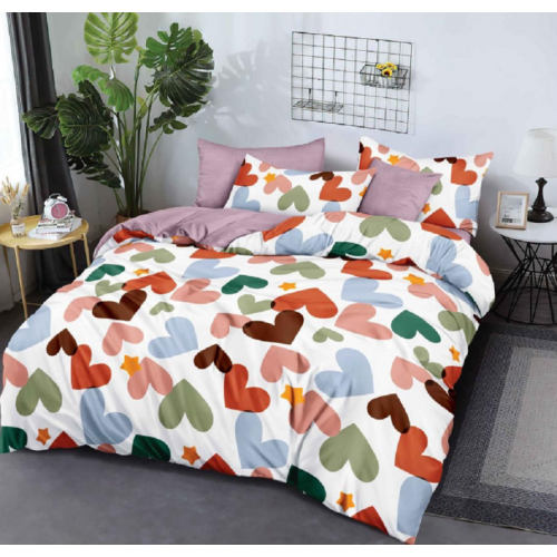 Lenjerie de pat dublu Bumbac Finet, pentru 2 persoane, 6 piese, Cearceaf de pat 180 x 200cm, JN-049