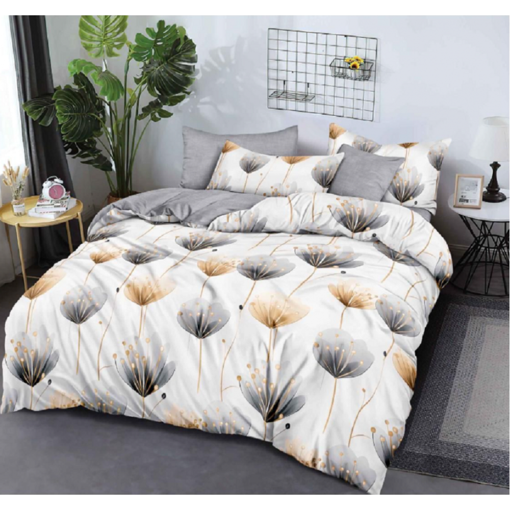 Lenjerie de pat dublu Bumbac Finet, pentru 2 persoane, 6 piese, Cearceaf de pat 180 x 200cm, JN-053