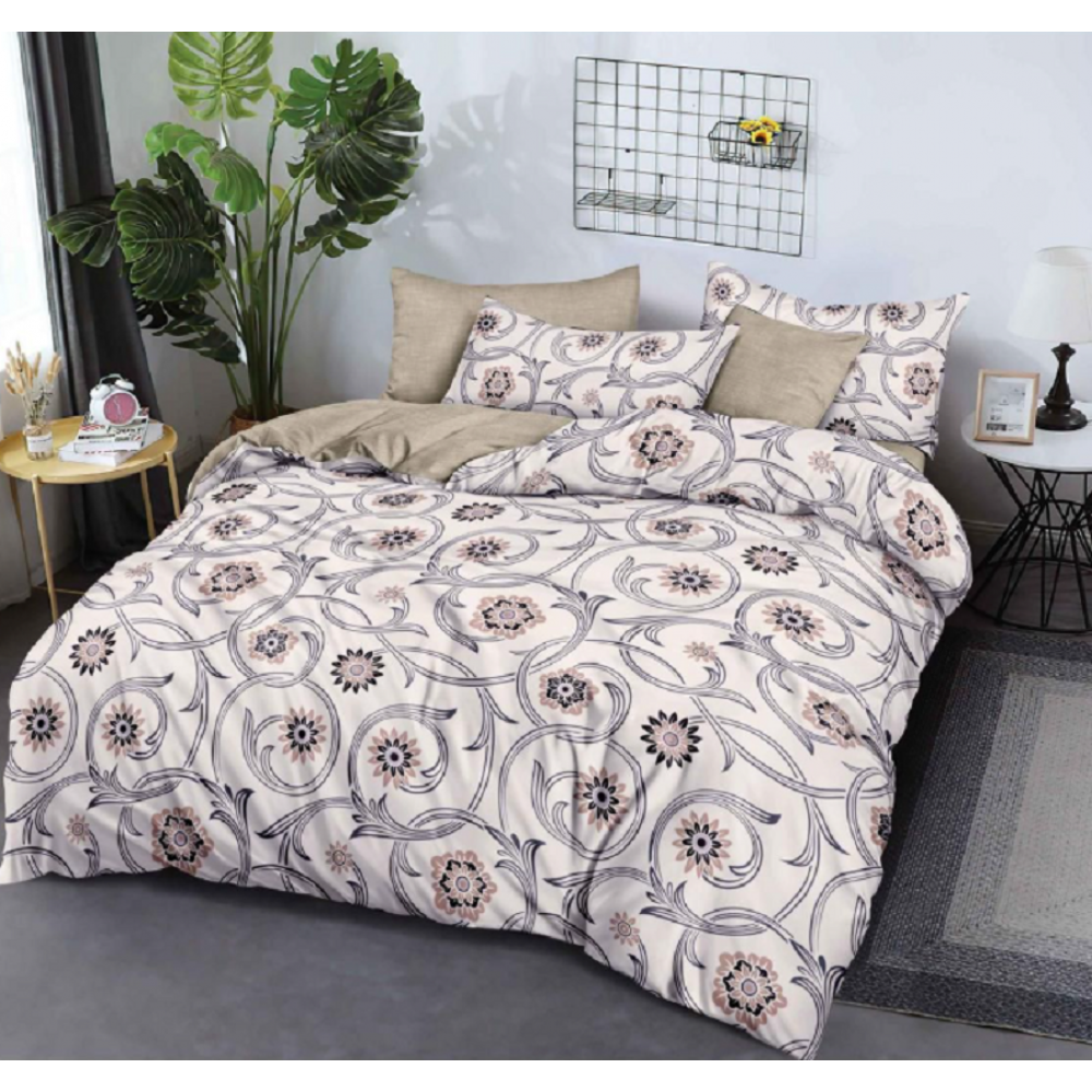 Lenjerie de pat dublu Bumbac Finet, pentru 2 persoane, 6 piese, Cearceaf de pat 180 x 200cm, JN-054