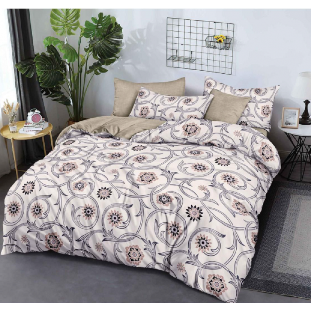 Lenjerie de pat dublu Bumbac Finet, pentru 2 persoane, 6 piese, Cearceaf de pat 180 x 200cm, JN-057