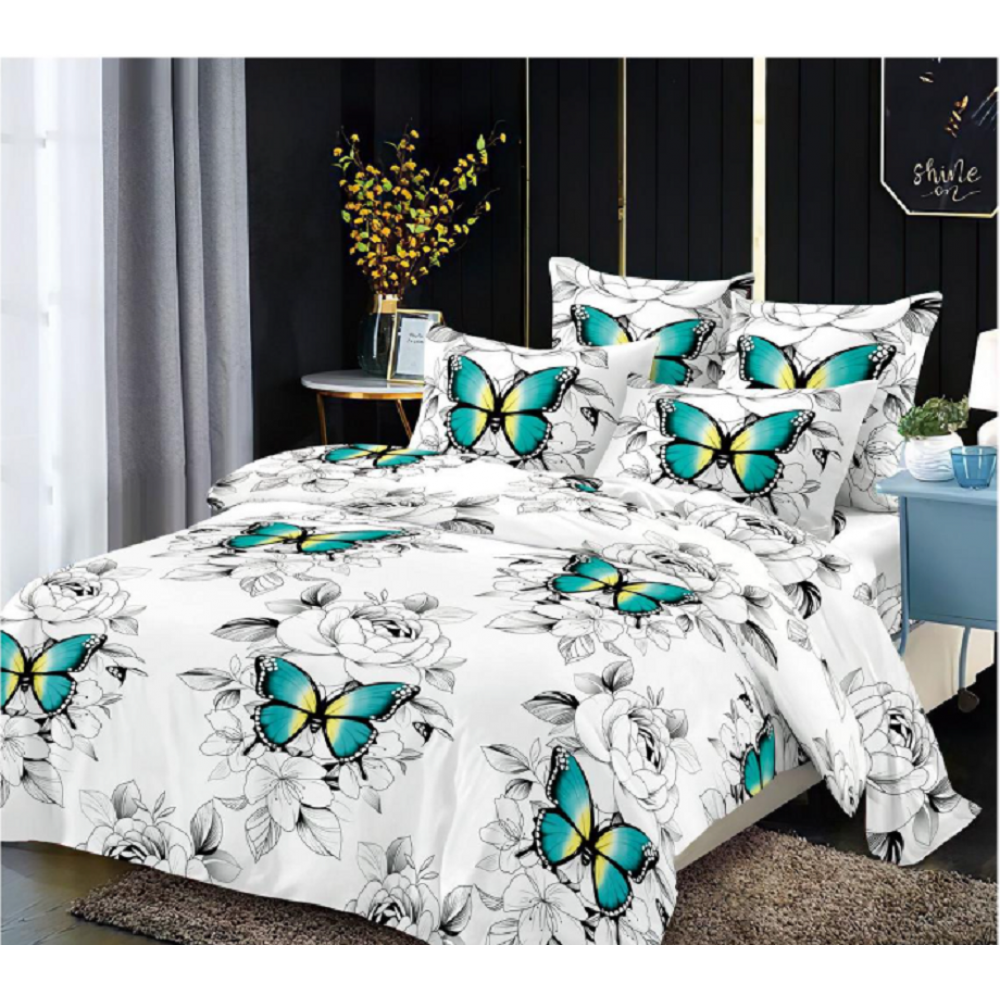 Lenjerie de pat dublu Bumbac Finet, pentru 2 persoane, 6 piese, Cearceaf de pat 230 x 250cm, JN-059