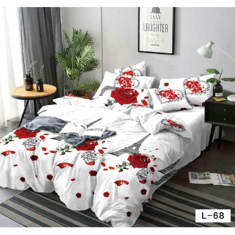 Lenjerie de pat dublu Bumbac Finet, pentru 2 persoane, 6 piese, Cearceaf de pat 230 x 250cm, JN-090