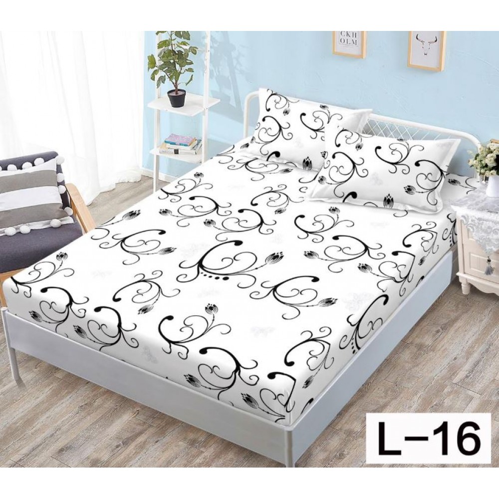 Husa de pat dublu cu elastic si 2 fete de perna 180x200cm, Pat 2 Persoane 52x80cm, MKK-01