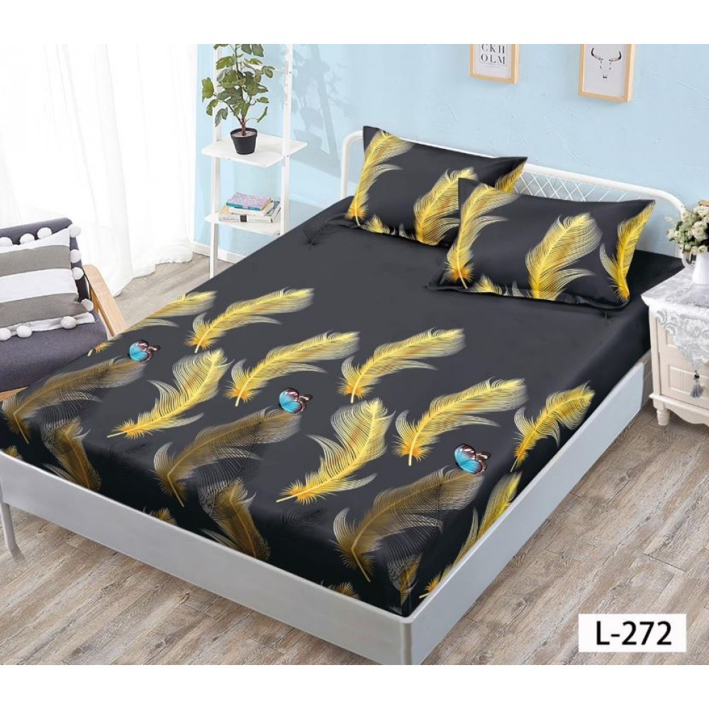 Husa de pat dublu cu elastic si 2 fete de perna 180x200cm, Pat 2 Persoane 52x80cm, MKK-08