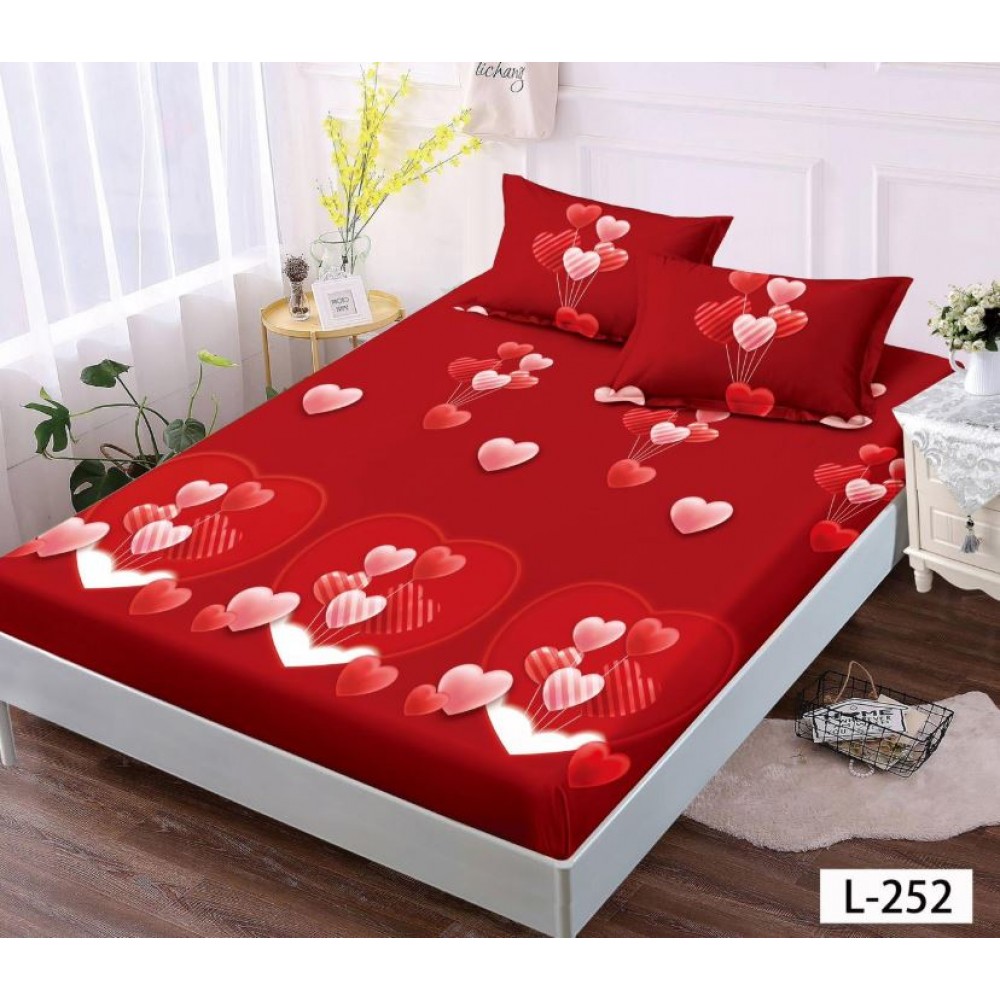 Husa de pat dublu cu elastic si 2 fete de perna 180x200cm, Pat 2 Persoane 52x80cm, MKK-09