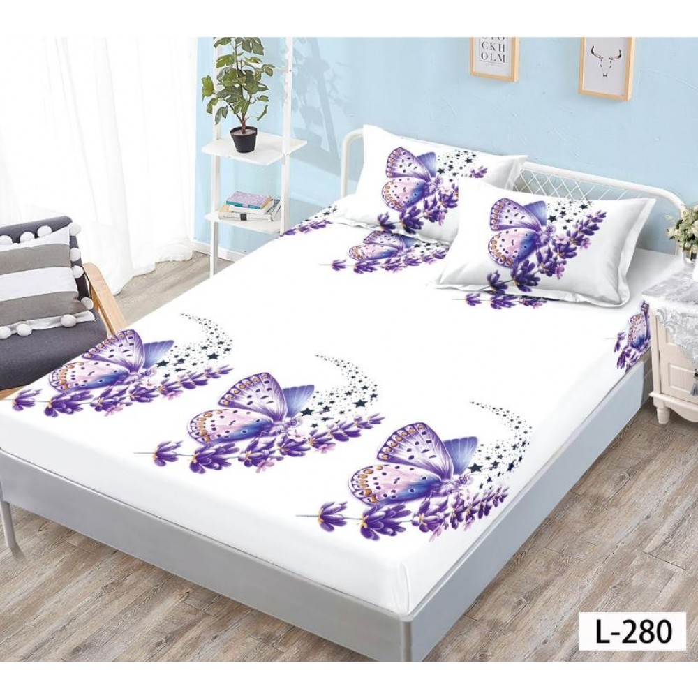 Husa de pat dublu cu elastic si 2 fete de perna 180x200cm, Pat 2 Persoane 52x80cm, MKK-011