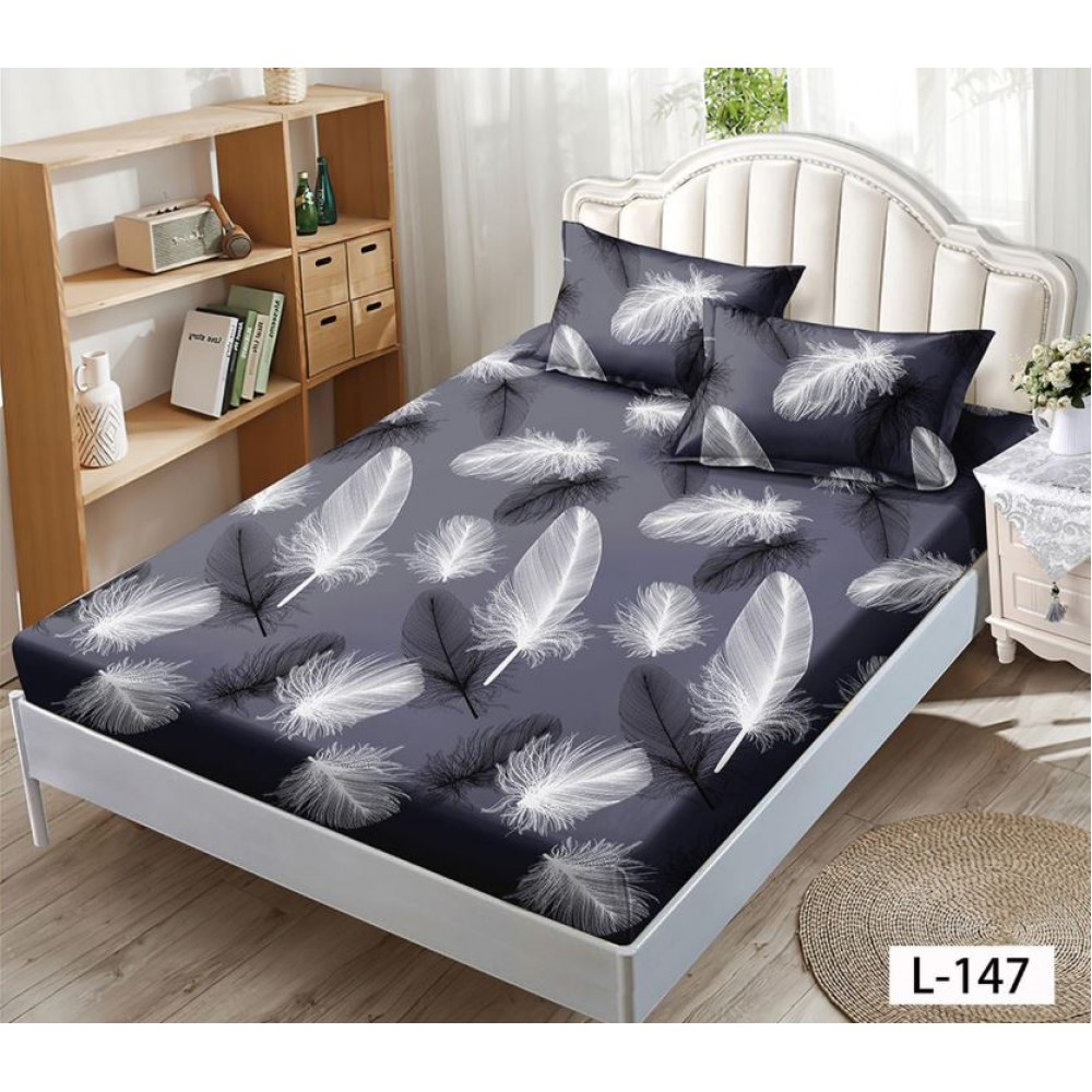 Husa de pat dublu cu elastic si 2 fete de perna 180x200cm, Pat 2 Persoane 52x80cm, MKK-012