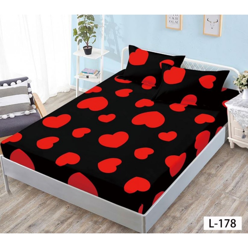 Husa de pat dublu cu elastic si 2 fete de perna 180x200cm, Pat 2 Persoane 52x80cm, MKK-013