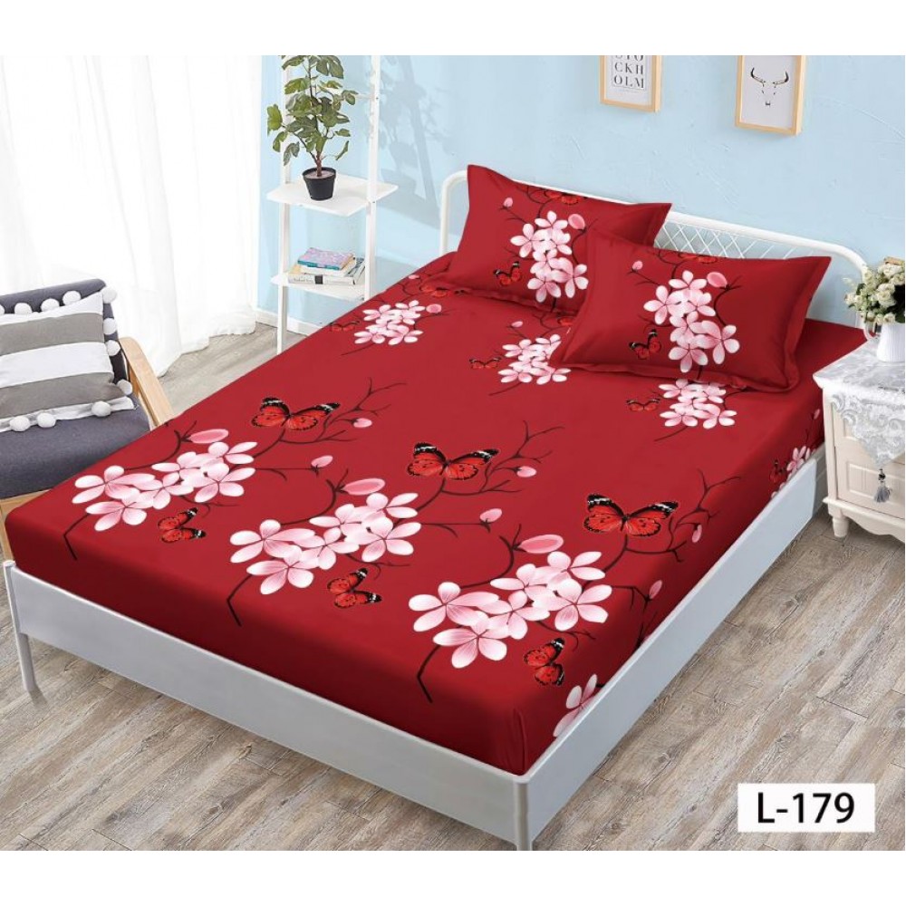Husa de pat dublu cu elastic si 2 fete de perna 180x200cm, Pat 2 Persoane 52x80cm, MKK-017