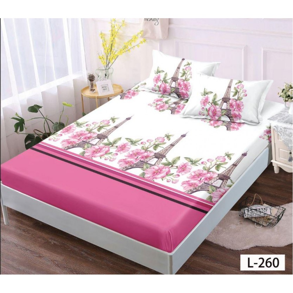 Husa de pat dublu cu elastic si 2 fete de perna 180x200cm, Pat 2 Persoane 52x80cm, MKK-018