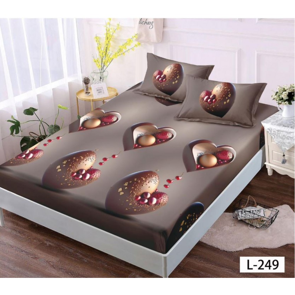 Husa de pat dublu cu elastic si 2 fete de perna 180x200cm, Pat 2 Persoane 52x80cm, MKK-019