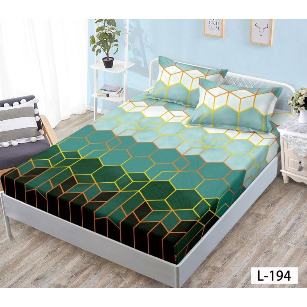 Husa de pat dublu cu elastic si 2 fete de perna 180x200cm, Pat 2 Persoane 52x80cm, MKK-025