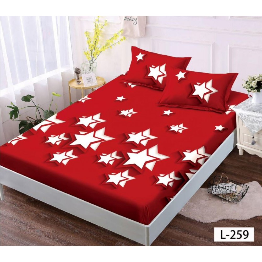 Husa de pat dublu cu elastic si 2 fete de perna 180x200cm, Pat 2 Persoane 52x80cm, MKK-033