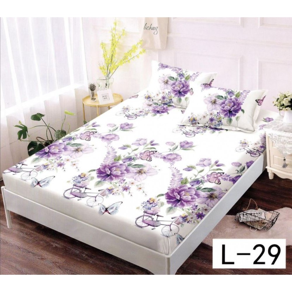Husa de pat dublu cu elastic si 2 fete de perna 180x200cm, Pat 2 Persoane 52x80cm, MKK-036