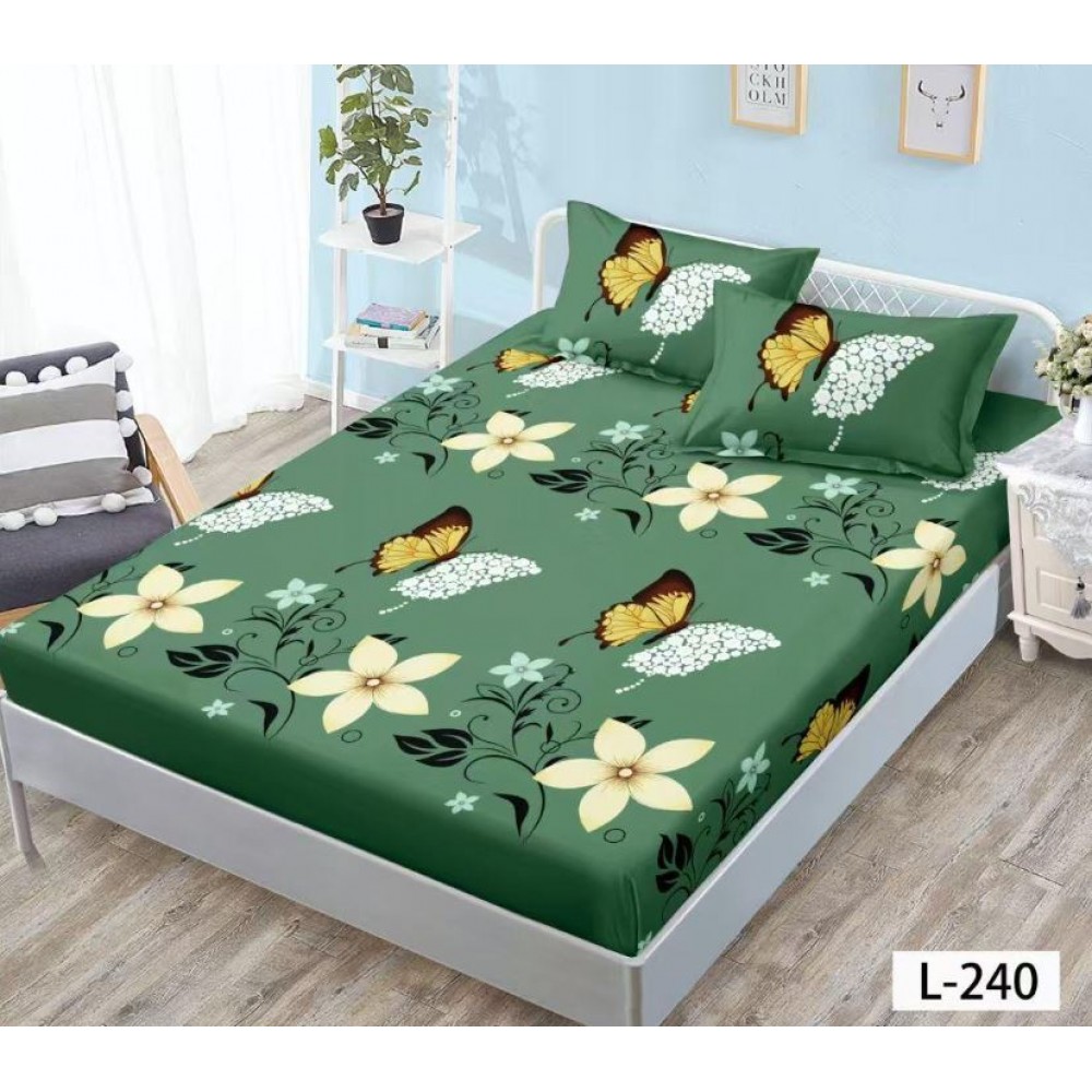 Husa de pat dublu cu elastic si 2 fete de perna 180x200cm, Pat 2 Persoane 52x80cm, MKK-039