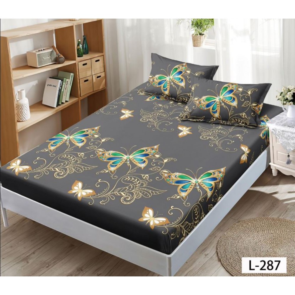 Husa de pat dublu cu elastic si 2 fete de perna 180x200cm, Pat 2 Persoane 52x80cm, MKK-042