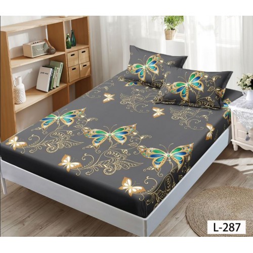 Husa de pat dublu cu elastic si 2 fete de perna 180x200cm, Pat 2 Persoane 52x80cm, MKK-042