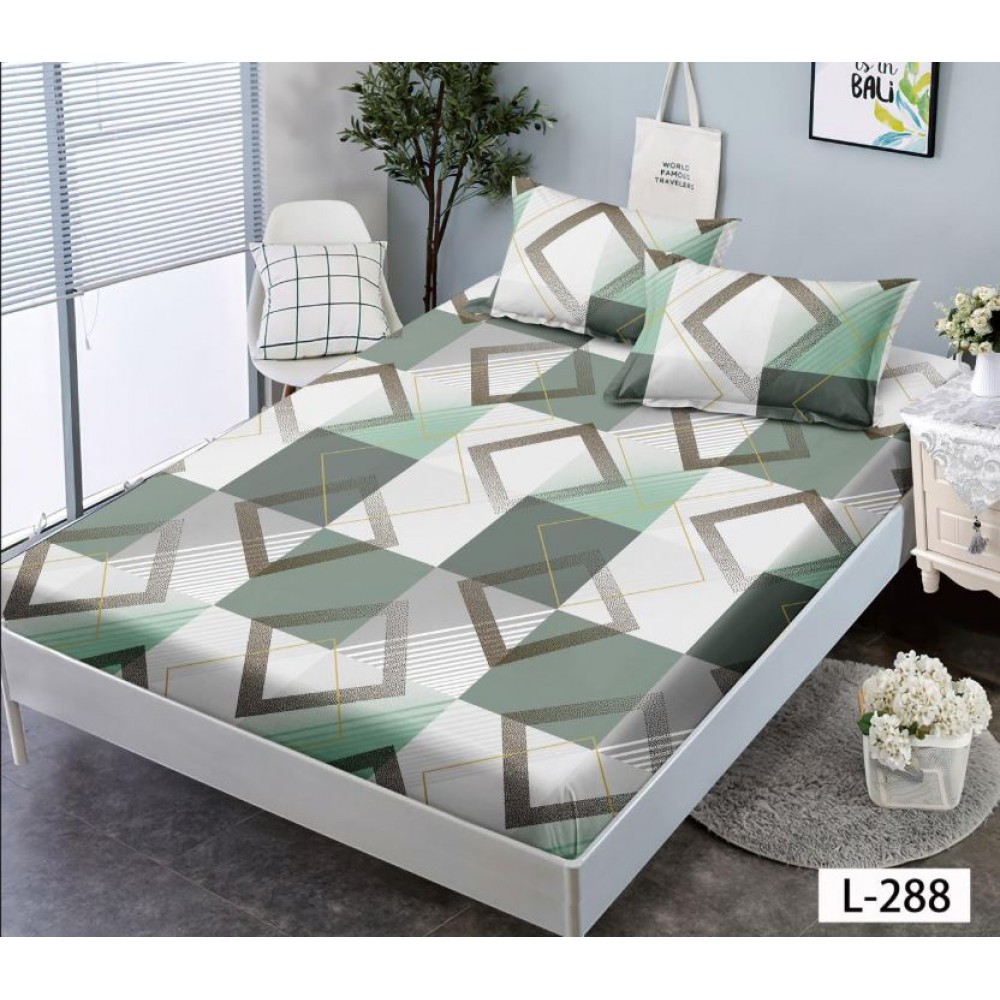Husa de pat dublu cu elastic si 2 fete de perna 180x200cm, Pat 2 Persoane 52x80cm, MKK-043