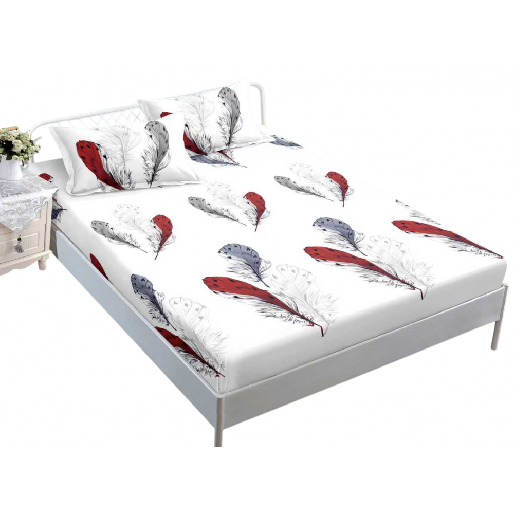 Husa de pat dublu cu elastic si 2 fete de perna 180x200cm, Pat 2 Persoane 50x70cm, MK-001