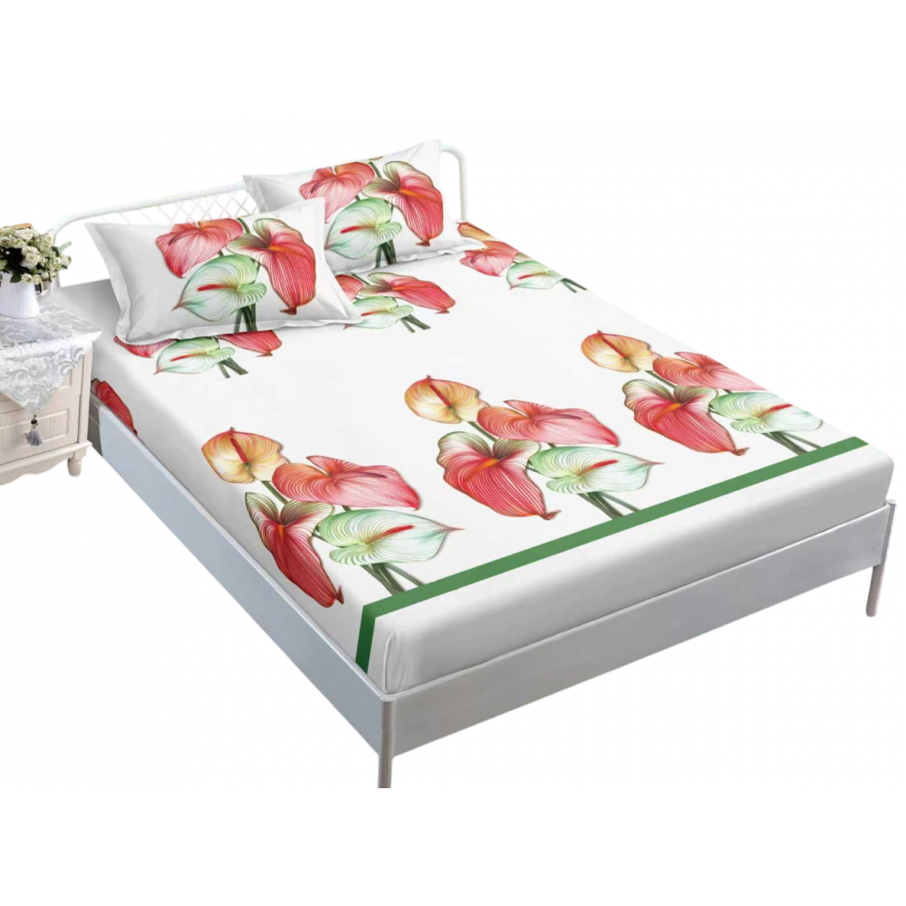 Husa de pat dublu cu elastic si 2 fete de perna 180x200cm, Pat 2 Persoane 50x70cm, MK-002