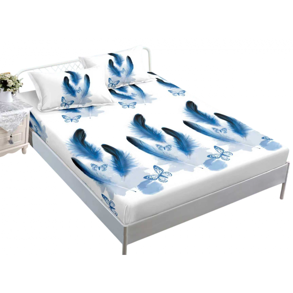 Husa de pat dublu cu elastic si 2 fete de perna 180x200cm, Pat 2 Persoane 50x70cm, MK-003