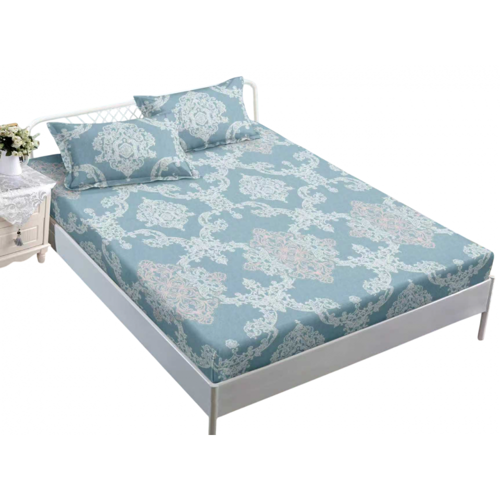 Husa de pat dublu cu elastic si 2 fete de perna 180x200cm, Pat 2 Persoane 50x70cm, MK-004