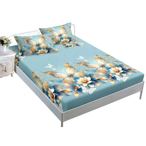 Husa de pat dublu cu elastic si 2 fete de perna 180x200cm, Pat 2 Persoane 50x70cm, MK-016