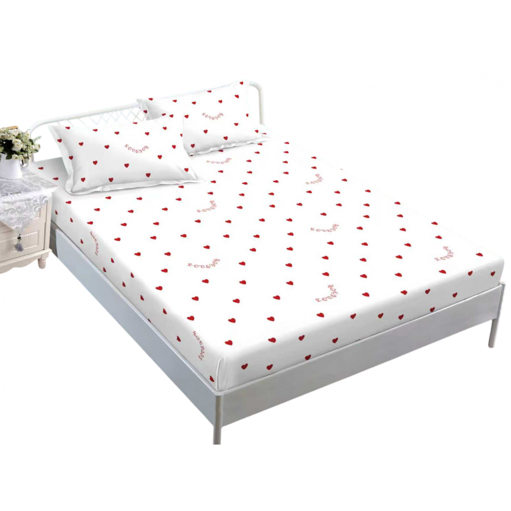 Husa de pat dublu cu elastic si 2 fete de perna 180x200cm, Pat 2 Persoane 50x70cm, MK-017