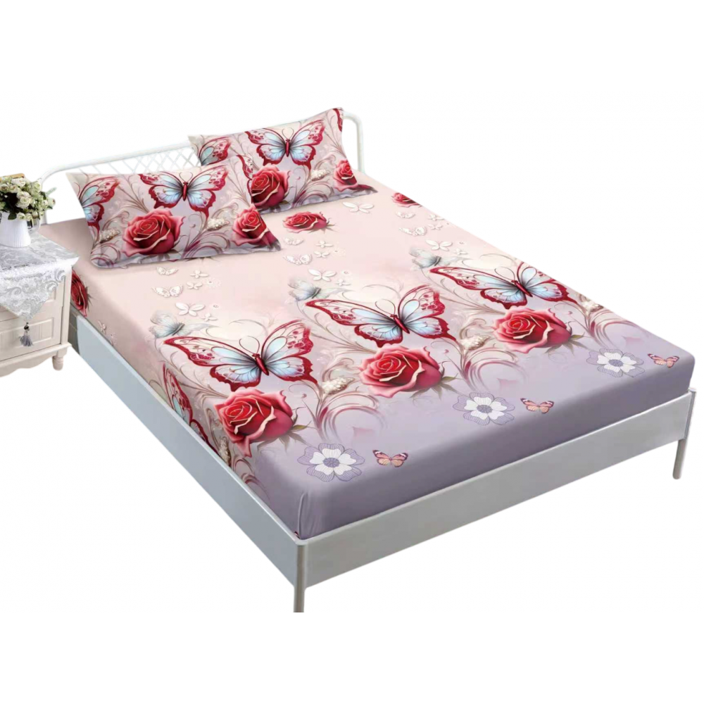 Husa de pat dublu cu elastic si 2 fete de perna 180x200cm, Pat 2 Persoane 50x70cm, MK-018