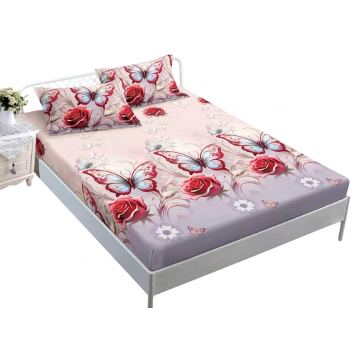 Husa de pat dublu cu elastic si 2 fete de perna 180x200cm, Pat 2 Persoane 50x70cm, MK-018