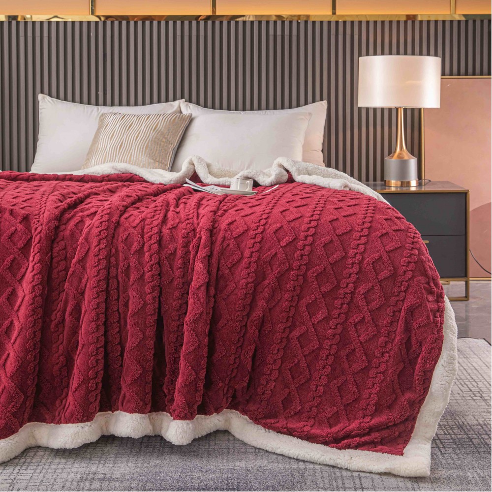 Patura CoCoLiNo cu blanita, TIP TRICOTAJ, 200x230cm, Jojo Home, BORDO PATURI CU BLANITA TIP TRICOTAJ