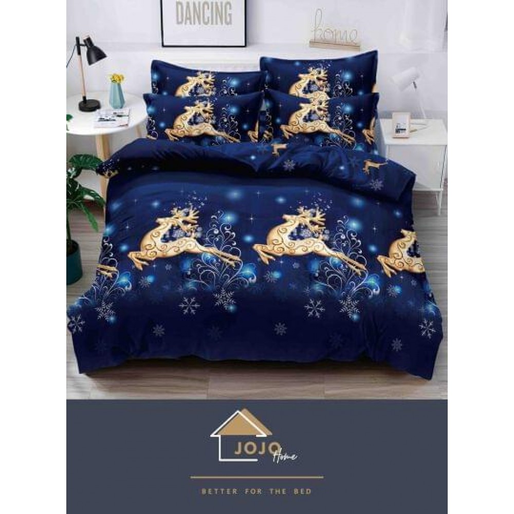 Lenjerie pat 1 PERSOANA, BUMBAC FINET, 4 piese, X-Mass Collection Jojo Home JC1P11 LENJERII DIN FINET 4 PIESE / 1 PERSOANA MOTIVE CRACIUN JOJO
