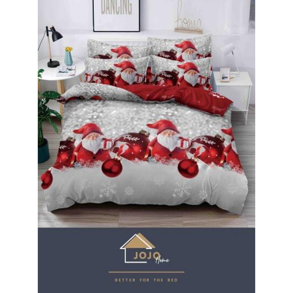 Lenjerie pat 1 PERSOANA, BUMBAC FINET, 4 piese, X-Mass Collection Jojo Home JC1P12 LENJERII DIN FINET 4 PIESE / 1 PERSOANA MOTIVE CRACIUN JOJO
