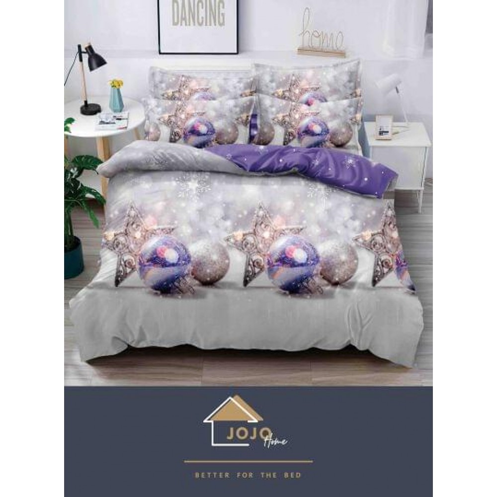 Lenjerie pat 1 PERSOANA, BUMBAC FINET, 4 piese, X-Mass Collection Jojo Home JC1P15 LENJERII DIN FINET 4 PIESE / 1 PERSOANA MOTIVE CRACIUN JOJO