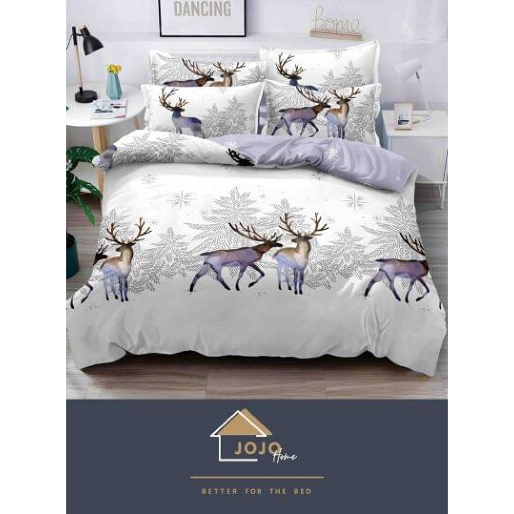 Lenjerie pat 1 PERSOANA, BUMBAC FINET, 4 piese, X-Mass Collection Jojo Home JC1P16 LENJERII DIN FINET 4 PIESE / 1 PERSOANA MOTIVE CRACIUN JOJO