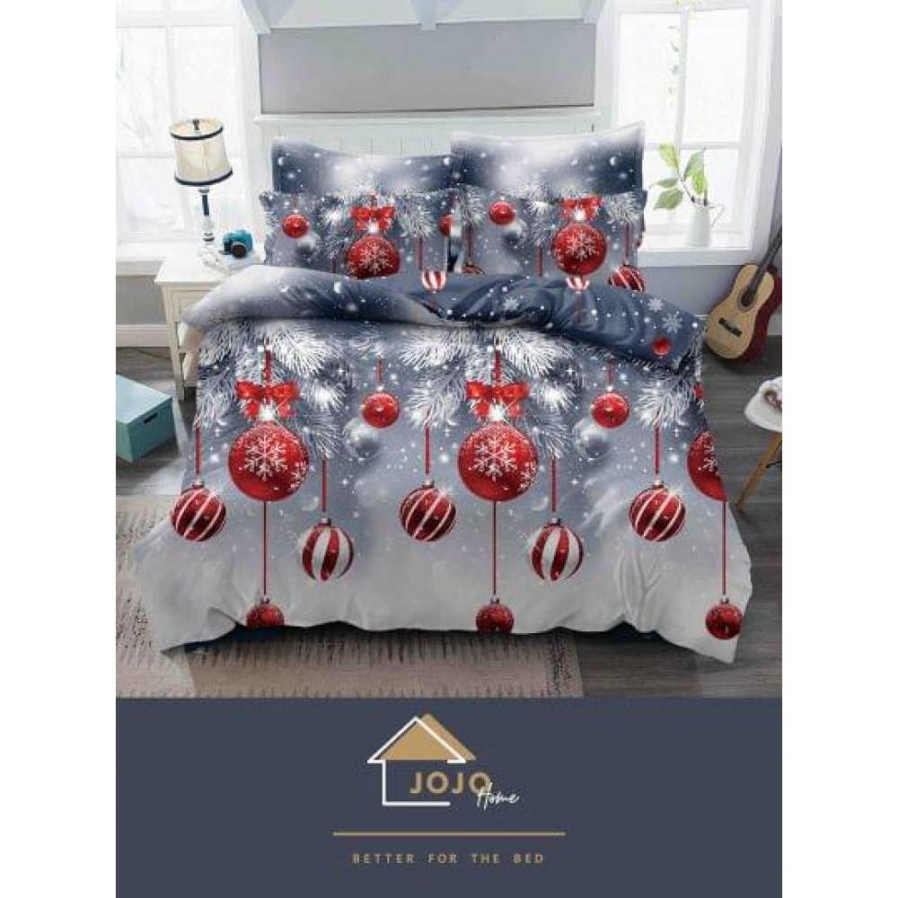 Lenjerie pat 1 PERSOANA, BUMBAC FINET, 4 piese, X-Mass Collection Jojo Home JC1P17 LENJERII DIN FINET 4 PIESE / 1 PERSOANA MOTIVE CRACIUN JOJO