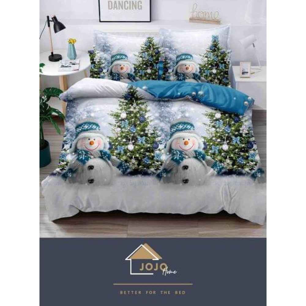 Lenjerie pat 1 PERSOANA, BUMBAC FINET, 4 piese, X-Mass Collection Jojo Home JC1P18 LENJERII DIN FINET 4 PIESE / 1 PERSOANA MOTIVE CRACIUN JOJO