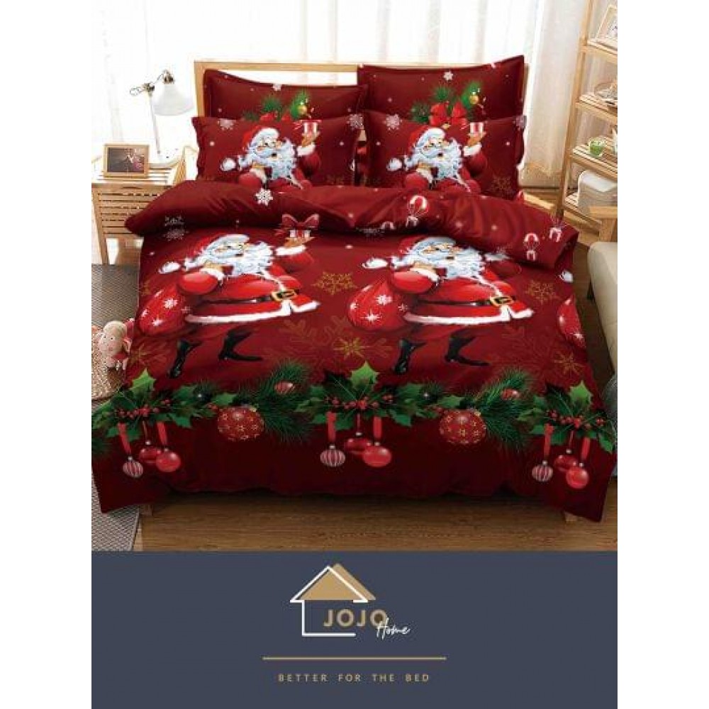 Lenjerie pat 1 PERSOANA, BUMBAC FINET, 4 piese, X-Mass Collection Jojo Home JC1P19 LENJERII DIN FINET 4 PIESE / 1 PERSOANA MOTIVE CRACIUN JOJO