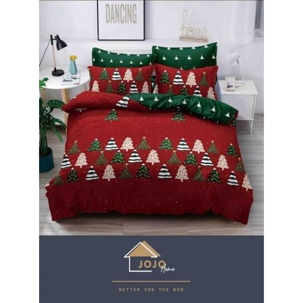 Lenjerie pat 1 PERSOANA, BUMBAC FINET, 4 piese, X-Mass Collection Jojo Home JC1P20 LENJERII DIN FINET 4 PIESE / 1 PERSOANA MOTIVE CRACIUN JOJO