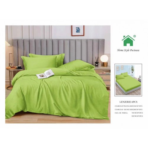 Lenjerie 6 piese din Damasc-Cearceaf cu Elastic  DMEM1