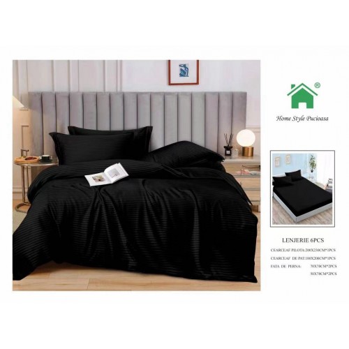 Lenjerie 6 piese din Damasc-Cearceaf cu Elastic  DMEM2