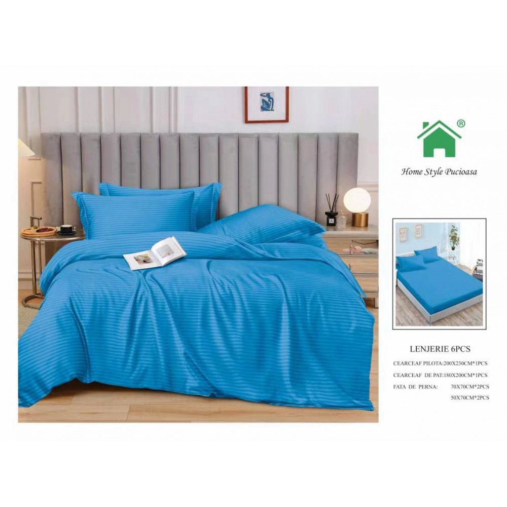 Lenjerie 6 piese din Damasc-Cearceaf cu Elastic  DMEM3 Lenjerii Damascu cu elastic