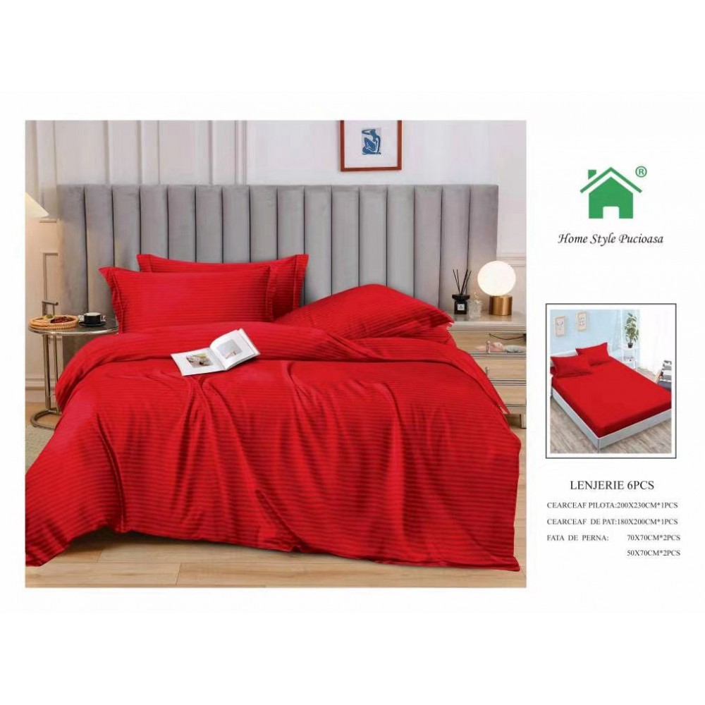 Lenjerie 6 piese din Damasc-Cearceaf cu Elastic  DMEM4 Lenjerii Damascu cu elastic
