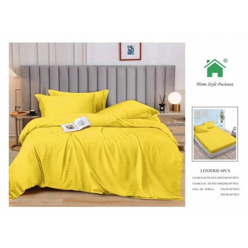 Lenjerie 6 piese din Damasc-Cearceaf cu Elastic  DMEM5