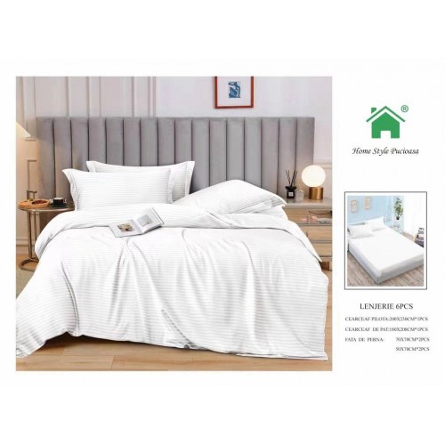 Lenjerie 6 piese din Damasc-Cearceaf cu Elastic  DMEM6